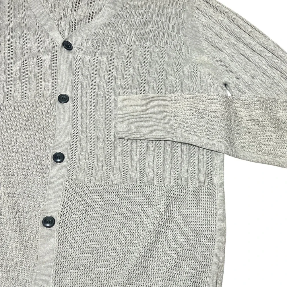 AllSaints Knitted Yurik Cardigan‎ Mens Small Gray Open Knit Academia Button Up - Picture 2 of 8